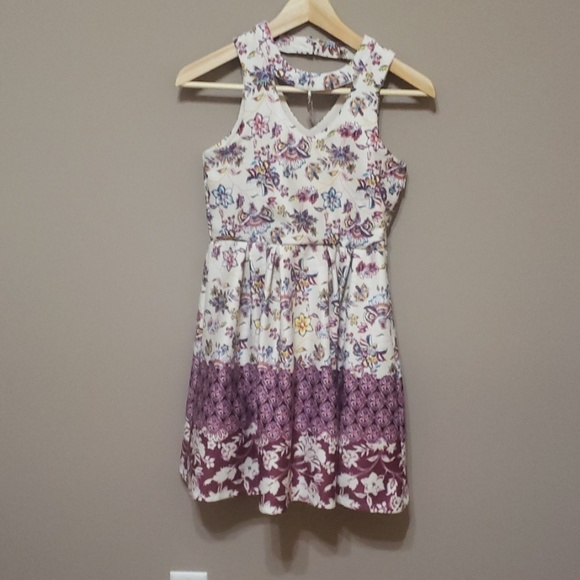 Girls sz 12 dress, off white with maroon floral - Picture 1 of 8